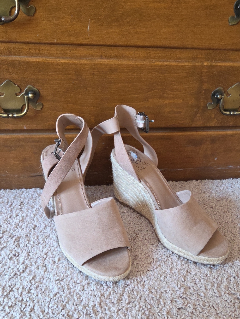 Vince Camuto Blush Suede Espadrille Wedge Sandals